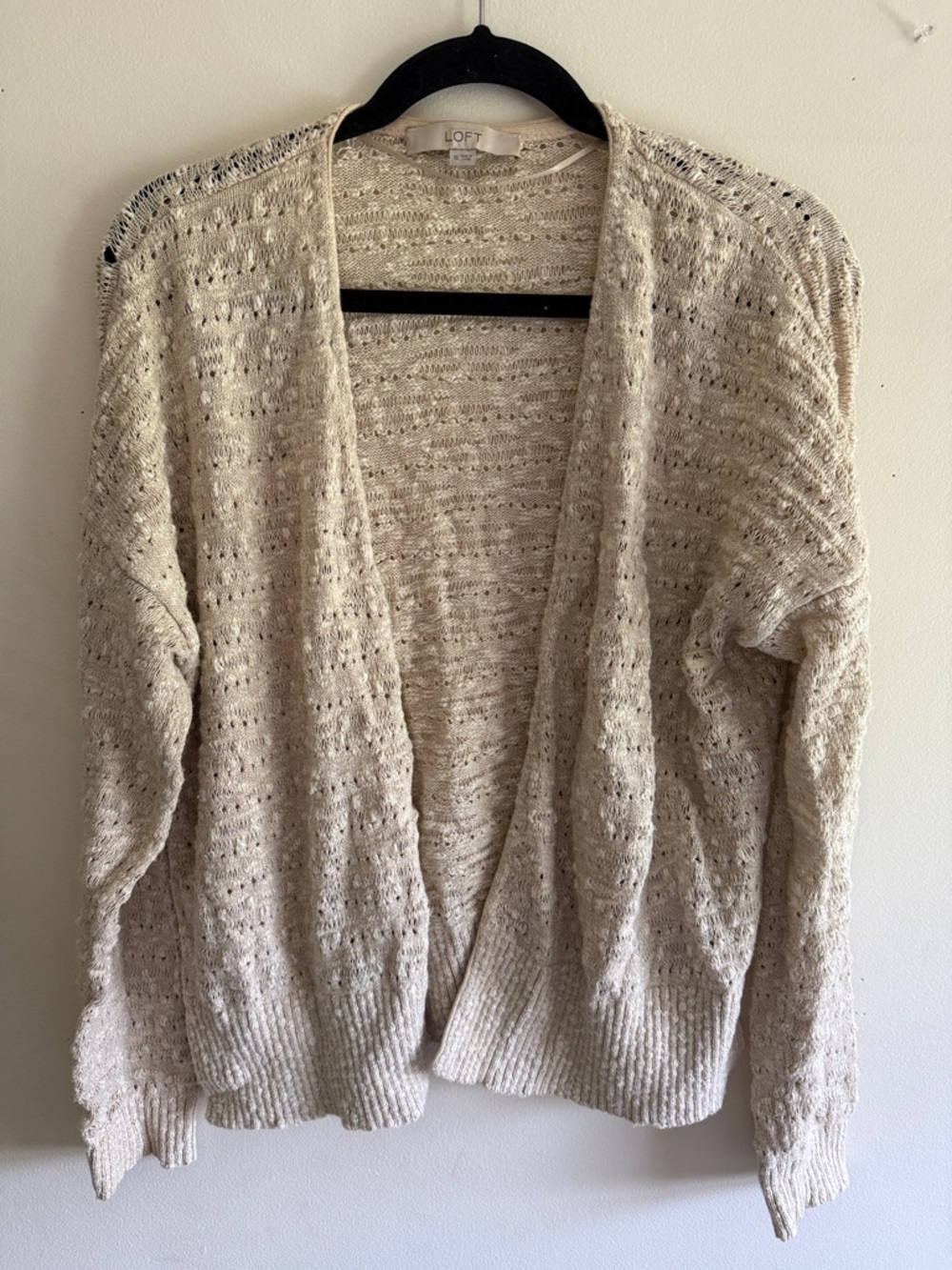 LOFT Cream Open-Front Textured Knit Cardigan